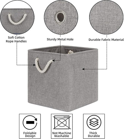 Bidtakay Grey Baskets Foldable Storage Cube Bins 13x13x13 Cube Storage Organizer Closet Set of 3 Fabric Storage Baskets for Home Office Large Baskets for Nursery Baby Toy Storage