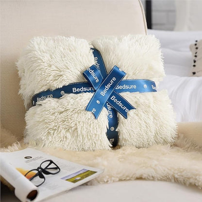 Bedsure GentleSoft Fluffy Cream Throw Blanket Decorative Blankets for Bed Couch Sofa, Cream Decor Sherpa Fleece Soft Cozy Fuzzy Plush Thick Warm Faux Fur Decorations, Ivory Baby Girl Gifts, 50x60