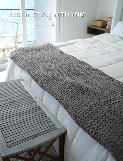 YnM Chunky Throw Blanket, Medium-Weight, Hand Knitted, Skin Friendly, Ventilated and Breathable, Machine Washable, Home Décor Piece for Couch, Sofa and Bed (Charcoal Grey, 50x70 Inch)