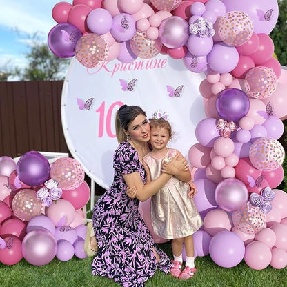 Amandir 175Pcs Pink and Purple Balloon Garland Arch Kit Butterfly Baby Shower Decorations for Girl, Lavender Purple Dusty Pink Balloon for Women Birthday Bridal Shower Wedding Party Supplies