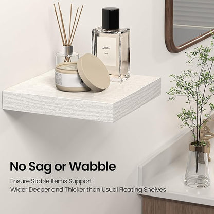 Square Floating Shelves for Wall, 8" W x 8" D x 1.2" H, Small Wooden Wall Mounted Display Shelves with Invisible Brackets for Living Room, Bedroom, Bathroom, Kitchen Decor, Set of 4, White