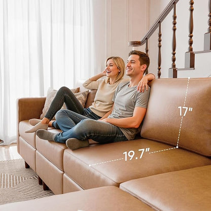 118.5" Faux Leather Modular Sectional Convertible Sofa, L Shaped Couch Set for Living Room, Large 8-Seater Comfy Cloud Couches with Movable Storage Ottoman DIY Combination - Brown