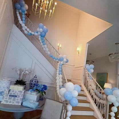 100PCS Blue and White Link Balloons, Baby Light Blue White Linking Balloons with Tail for Making Balloon Wall Arch and Chains, Quick Balloon for Wedding Birthday Baby Shower Party Decorations (6inch)