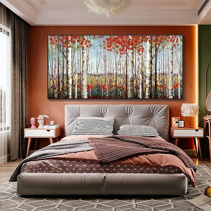 Mofutinpo Large Framed Wall Decor canvas Red Leaves White Birch Tree Wall Art For Living Room bedroom rustic kitchen Modern painting Artwork 29x58 Large Size Black Framed