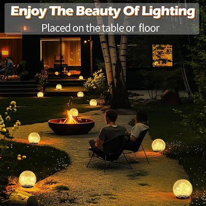 Garden Solar Ball Lights Outdoor Waterproof, 80 LED Cracked Glass Globe Solar Power Ground Lights for Path Yard Patio Lawn, Christmas Decoration Landscape Warm White(2 Pack 5.9'')