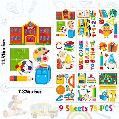 9 Sheets Back to School Window Clings, Double-Sided Window Clings for Classroom, Bus Apple Pencil First Day of School Book Window Stickers for First Day of School Decorations Supplies Decor