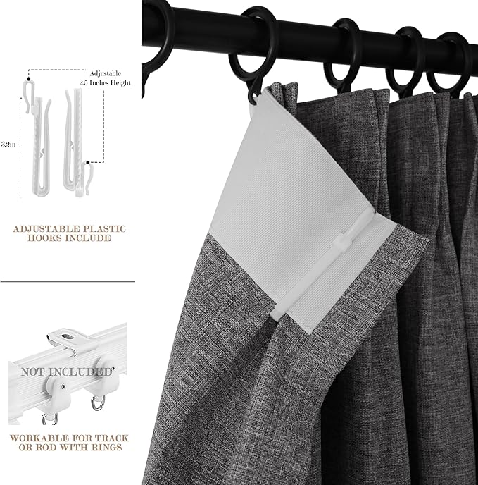 Full Blackout Privacy Curtains, 240 Inch Extra Wide Linen Blend Drapes, Pinch Pleat Window Drapery for Room Divider Storage/Space Room Separation, 1 Panel, W 240" x L 96", Natural Grey