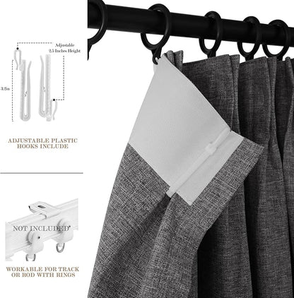 100" W x 84" L Faux Linen Room Divider Curtains, Full Blackout Pinch Pleated Drapes for Traverse Rod, Bedroom Divider Privacy Drapery with Hooks for Ceiling Track, 1 Panel, Natural Grey