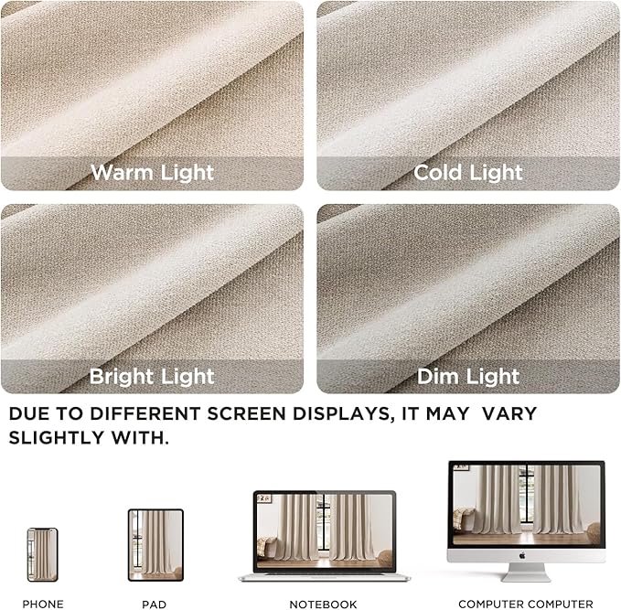 Joydeco Faux Linen Curtains 96 Inch Length 2 Panel Set, Light Filtering Curtains for Bedroom, 52 Inche Wide Living Room Drapes with Rod Pockets (52x96 inch, Linen)