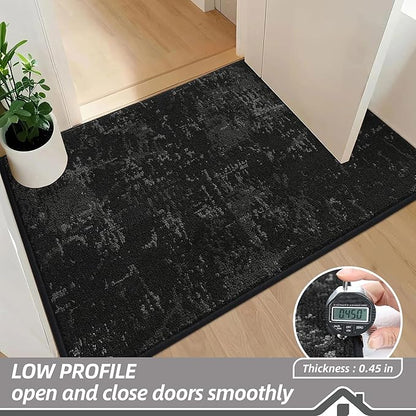 BEQHAUSE Dirt Trapper Door Mat 20"x32" Non-Slip Door Mats Washable Entryway Rugs Stain Resistant Doormat Absorbent Welcome Floor Mat for Front Back Door, Muddy Wet Shoes & Paws,Black