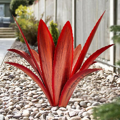 TOMBABY Enlarge Thickened Wind Resistant Metal Agave Garden Art Metal Plant Country Garden Sculpture Statue Outdoor Decoration Agave Metal Plant Courtyard Garden Lawn Ornament Gift (2, 12 Leaves red)