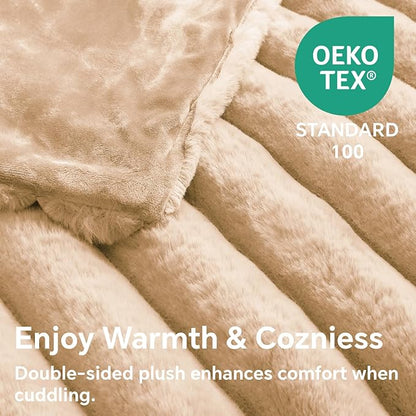 BEDELITE Faux Fur Throw Blanket for Couch, Soft and Cozy Luxurious 3D Striped Fluffy Blanket, 770GSM Thick Warm Plush Fuzzy Faux Rabbit Fur Blanket for Women Gift (Brown, 60"x 80")