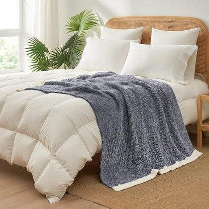 Snuggle Sac Heather Navy Throw Blanket for Couch, Super Soft Warm Microfiber Blankets Navy Blue, Cozy Knit Fuzzy Plush Lightweight Throws for Sofa, Bed, Heather Navy,50x60 inches