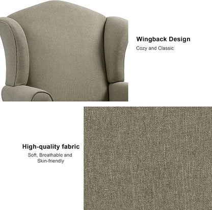 Accent Chair, High Back Upholstered Armchair with High Resilience Sponge & Wood Legs, Mid-Century Modern Comfy Single Sofa Reading Chairs for Living Room, Bedroom (Light Camel, Set of 1)