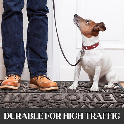 Yimobra Welcome Door Mat Outdoor Indoor, Non Slip Front Doormats, Heavy Duty Rubber Backing, Low-Profile Entrance Mat, Absorbent Resist Dirt, Easy Clean Patio Garage Floor Mats, 29.5 x 17, Brown