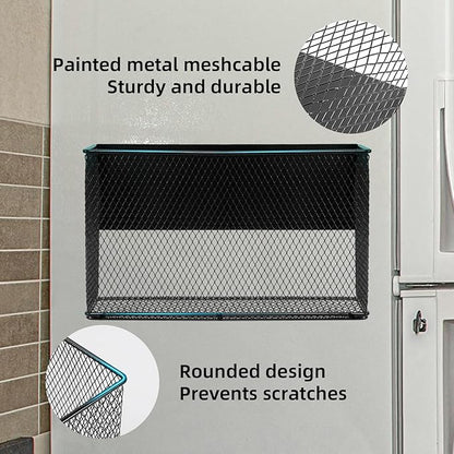 Black Magnetic Basket - Refrigerator Spice Rack & File Holder Locker Organizer - Wire Mesh Magnetic Shelf for Kitchen Storage