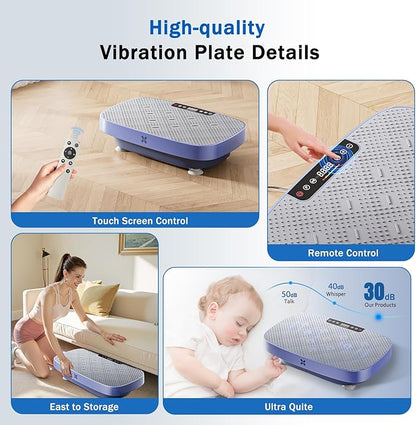 Vibration Plate Exercise Machine, Ultra-Quiet Vibration Plate for Lymphatic Drainage & Body Toning, Whole Body Vibration Platform with Bluetooth, Resistance Bands, Home Gyms Equipment
