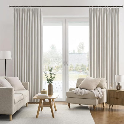 RAIN CITY 92 Inch Long Black Out Curtains 2 Panels Custom Drapery Neutral Blackout Pleated Ceiling Track Curtain for Dining Room Linen Textured Back Tab with Hooks 50"x92"