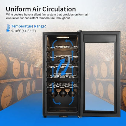 Wine Cooler Refrigerator 18 Bottles, Small Wine Fridge Mini Wine Fridge Countertop with Glass Door Wine Cellars for Red Wine, Champagne, Dry White Wine, Sparkling Wines