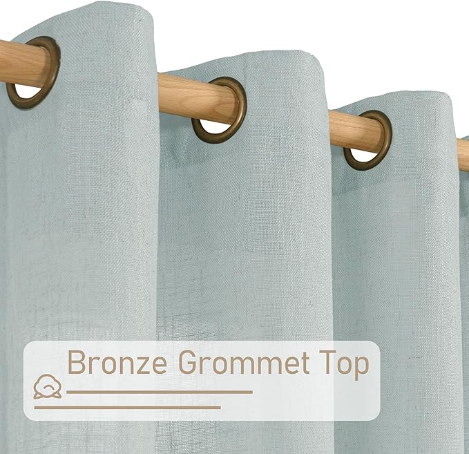 LAMIT Greyish Blue Linen Curtains 45 Inches Long for Bedroom, Light Filtering Panels Bronze Grommet Neutral Drapes for Kitchen/Window/Loft Room, 34 x 45 Inch, 2 Panels