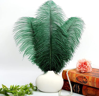 THARAHT Blackish Green Ostrich Feathers 12pcs Large Natural Bulk 12-14Inch 30cm-35cm for Wedding Party Centerpieces Mardi Gras Decoration Feather
