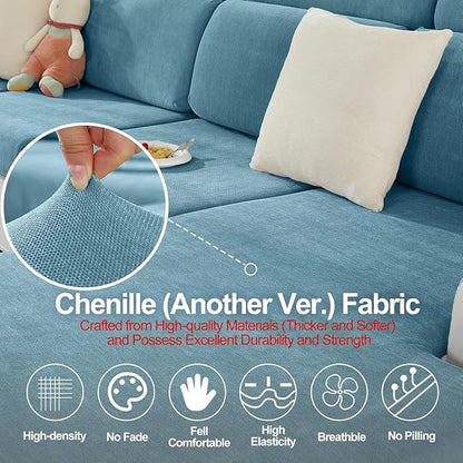 Couch Cushion Covers Individual Large Super Stretch Chenille (Softer Version) Sofa Cushion Covers, Couch Seat Covers Couch Slipcovers Furniture Protector (3PC, Blue)