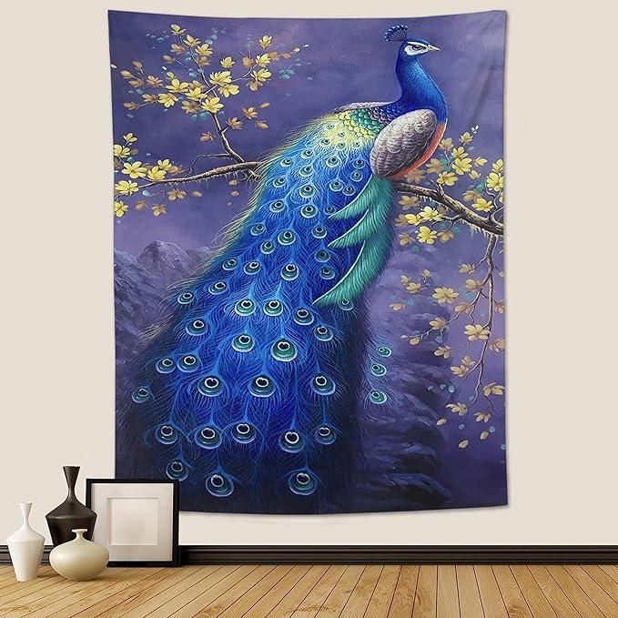 yowecso Peacock Tapestry - Purple Peacock Wall Hanging for Bedroom, Living Room & Dorm - 40"x60"