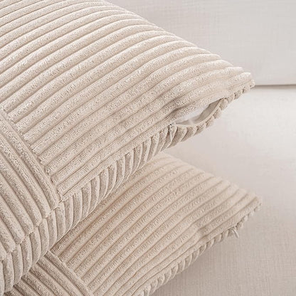 Fancy Homi 2 Packs Tan Decorative Throw Pillow Covers 18x18 Inch for Living Room Couch Bed, Rustic Farmhouse Boho Home Decor, Soft Corss Corduroy Patchwork Textured Square Beige Cushion Case 45x45 cm