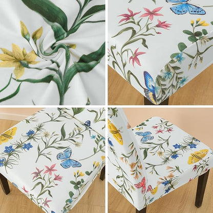 JQinHome Pattern Chair Covers for Dining Room Set of 4, High Stretch Removable Washable Parsons Chair Slipcover for Home Party Hotel Wedding Ceremony (Flowering Butterflies,4PCS)