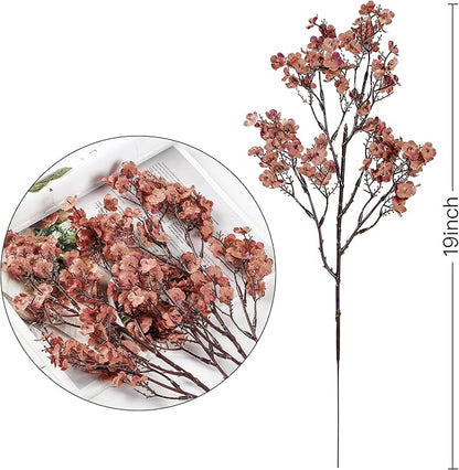 Sggvecsy 15 Pcs Babys Breath Artificial Flowers Gypsophila Bouquets Bulk Real Touch Fake Silk Flowers for Home DIY Floral Arrangement Table Centerpiece Fall Autumn Decoration (Orange Brown)