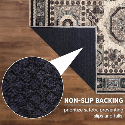 Keen Home Design 6x9 Rug - Machine Washable Area Rug with Non-Slip Backing, Ideal for Living Room, Dining Room, Bedroom - Vintage, Easy Clean, Durable, Low Pile Rug - (6' x 9')
