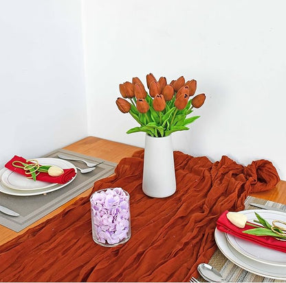Mandy's Artificial Tulips 20 Stems Burnt Orange PU Faux Flowers for Wedding Home Decor 13.5 Inch