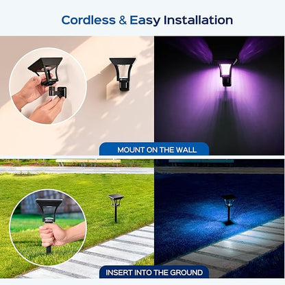CINOTON RGBW Solar Landscape Pathway Outdoor Lights with 3 Lighting Modes, IP65 Waterproof LED Solar Powered Wall Lights for Garden Yard Lawn Path Driveway Pool Backyard Warm White & Multicolor 4 Pack