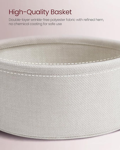 VASAGLE Side Table with Charging Station, Round End Table with Fabric Basket, Nightstand with Power Outlets, USB Ports, for Living Room, Bedroom, Modern, Jelly Pink and Cream White ULET228R01