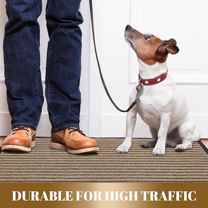 Yimobra Front Door Mat Outdoor Indoor Entrance, 100% Waterproof All-Season All Weather Doormat, Welcome Matt Outside Entry, Non Slip, Low Profile, Heavy Duty Patio Porch Floor Mats,47 x 24,Khaki