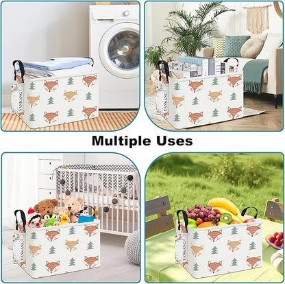 FANKANG Storage Bins, Nursery Hamper Canvas Laundry Basket Foldable with Waterproof PE Coating Large Storage Baskets for Kids Boys and Girls, Office, Bedroom, Clothes,Toys(Rec-Fox ）