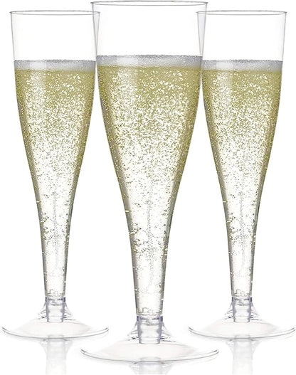 Prestee Set of 24 Clear Plastic Champagne Flutes - 4.5 oz Capacity Shatterproof Disposable Glasses - Suitable for Weddings, Cocktail Parties, and Outdoor Celebrations