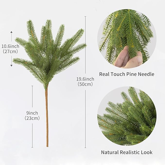 MISSPIN 12 Pcs 19.5 Inches Christmas Cedar Branches, Cedar Artificial Christmas Branches DIY Crafts Faux for Xmas Indoor Outdoor Home Decor
