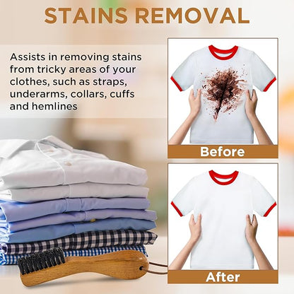 TAKAVU Stain Brush, Laundry Brush for Stain Removal, Natural Black Boar Bristle Cleaning Brush with Ergonomic Handle, Suitable for Delicate Fabrics Without Damage, Perfect Laundry, Shoes, Boots, Home