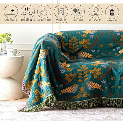 MSGKV Boho Throw Blanket 100% Cotton Blankets for Bed Couch 60''x80'', Soft Summer Blanket Travel Boho Quilt Muslin Blanket Home Decor Farmhouse Warm Throws Gifts for Women Mom