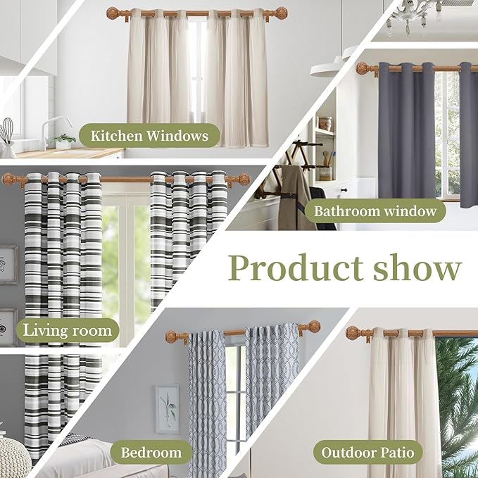 Wood Curtain Rods for Windows 28 to 48 Inch(2.3-4Ft),1 Inch Adjustable Curtain Rod,Heavy Duty Curtain Rods,Wooden Netted Texture Finial Drapery Rods,Single Window Curtain Rod 18-45",Brown Wood