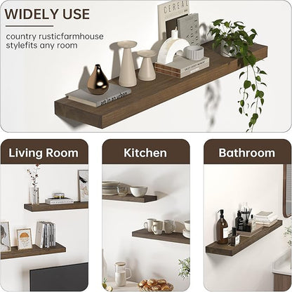 Floating Shelves for Wall, USA-Sourced Fir Wood 48 Inch Wall Shelves Set of 1, Natural Rustic Solid Wooden Floating Shelves Wall Mounted, Nursery Book Storage Shelf, Display Shelf for Bathroom