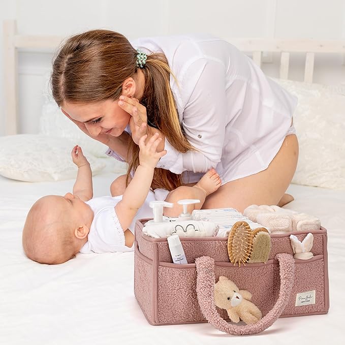 PeraBella Baby Diaper Caddy Organizer with Handle, Boy & Girl Shower Gift Basket, Portable Diaper Storage Basket Bin for Wipes, Newborn Baby Essentials Registry Search Must Haves, Car Caddy Organizer