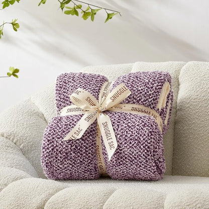 Snuggle Sac Purple Reversible Super Soft Blanket Twin Size for Bed and Sofa, Warm Cozy Knit Blankets Fuzzy Plush, Heather Purple, 60x80 inches