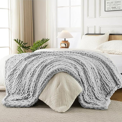Ultra Soft Chunky Knit Blanket Throw -40x50 Hand Knitted Warm Chenille Throw Blanket, Home Decor Soft Thick Yarn Cable Knit Blanket Breathable Fleece Banket Christmas for Couch Bed Sofa Best GIF