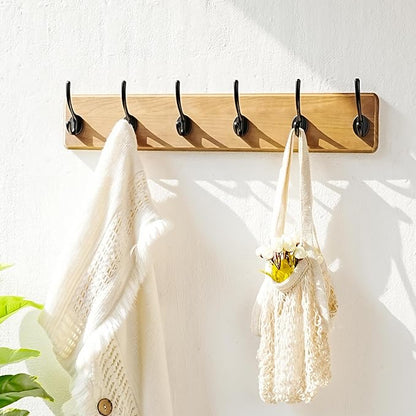 Dseap Wall Mounted Coat Rack: 24" Long, Patented, Heavy-Duty, 6-Double-Hooks Wooden Hanger Rail for Winter Coats, Hat, Jacket, Clothing - Weathered Brown, Pack of 2