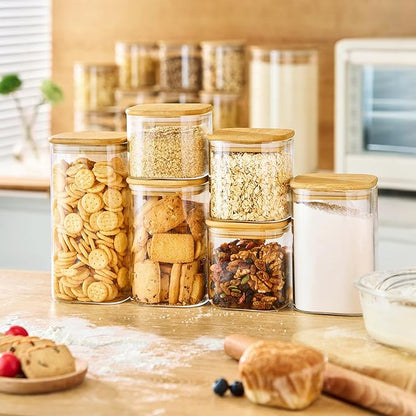 Extra Large Square Glass Flour & Sugar Storage Containers with Airtight Lids, 168oz 2 Pack Glass Jars with Bamboo Lids, Air tight Pantry Food Storage Containers for Cereal, Pasta, Rice Organizers