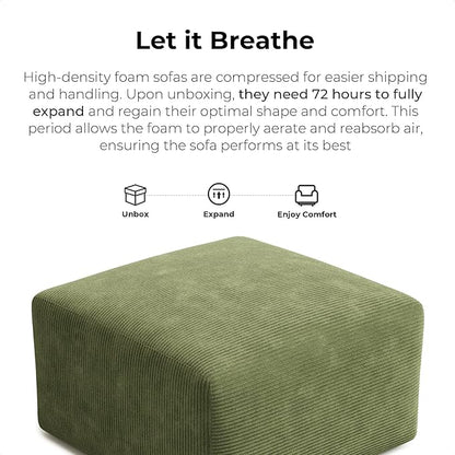 LIKIMIO 120" Modern L-Shaped Modular Sectional Sofa for Living Room, Corduroy Upholstery Green, Oversized 3-Seater Couch with Deep Seat and Movable Ottoman – No Assembly