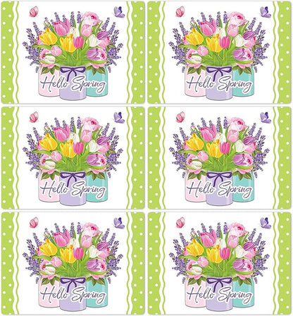 Spring Placemats Set of 6 Easter Plastic Table Mats Tulip Place Mats Washable Vinyl Flower Vase Spring Table Decoration for Indoor Outdoor Party Kitchen Dining