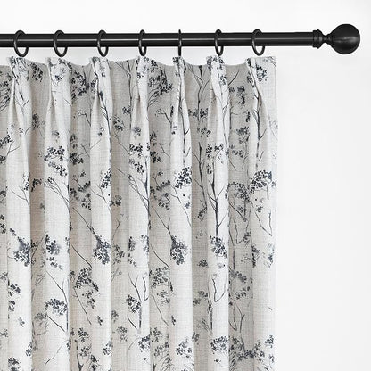 Pinch Pleated Floral Linen Curtains 2 Panels Elegant Light Filtering Privacy Drape,52 Inch Wide by 90 Inch Long Curtains Suitable for Living Rooms and Bedrooms